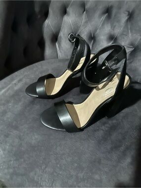 Mix No. 6 Black Open-Toe Ankle Strap Block Heels